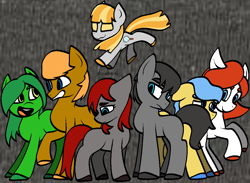 Size: 998x730 | Tagged: safe, artist:kharmacal, oc, oc only, oc:gladstone, oc:grey hoof, oc:mitta, oc:roneo, oc:ruby, oc:starlet, oc:three leaf, story of the blanks, blank flank