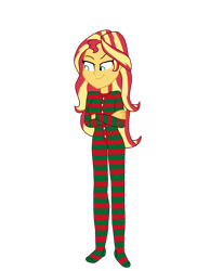 Size: 762x1049 | Tagged: safe, artist:robukun, sunset shimmer, equestria girls, g4, christmas pajamas, clothes, crossed arms, footed sleeper, footie pajamas, holiday themed sleepwear, long sleeves, onesie, pajamas, simple background, smiling, smirk, smug, solo, transparent background