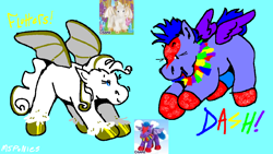 Size: 1200x675 | Tagged: safe, artist:msponies, fluttershy, rainbow dash, pegasus, pony, g4, blue background, duo, simple background, webkinz, webkinz golden pegasus, webkinz rainbow pegasus