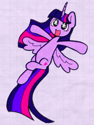 Size: 1536x2048 | Tagged: safe, artist:starrymysteryy, twilight sparkle, alicorn, pony, g4, arms open wide, cute, female, flying, horn, mare, open mouth, open smile, paper background, smiling, solo, spread wings, starry eyes, twiabetes, twilight sparkle (alicorn), wingding eyes, wings