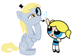 Size: 1600x1234 | Tagged: safe, artist:brycehebert, derpy hooves, pegasus, pony, g4, bubble, bubbles (powerpuff girls), crossover, duo, duo female, female, mare, simple background, the powerpuff girls, transparent background, vector