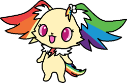 Size: 461x302 | Tagged: safe, artist:mega-poneo, rainbow dash, dog, g4, character to character, jewelpet, papillon, peridot (jewelpet), rainbow dog, simple background, solo, transformation, transparent background