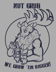 Size: 1659x2124 | Tagged: safe, artist:thescornfulreptilian, stronghoof hoofstrong (tfh), deer, reindeer, anthro, them's fightin' herds, community related, male, monochrome, muscles, parody, solo