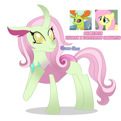 Size: 2900x2900 | Tagged: safe, fluttershy, thorax, oc, oc only, changedling, changeling, changepony, hybrid, changedling oc, changeling hybrid, changeling oc, female, interspecies offspring, king thorax, male, next generation, offspring, parent:fluttershy, parent:thorax, parents:thoraxshy, screencap reference, shipping, simple background, solo, straight, thoraxshy, white background
