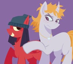 Size: 2250x1960 | Tagged: safe, pegasus, pony, unicorn, duo, duo female, female, hat, horn, jewelry, julia (total drama island), messy hair, mk (total drama island), mkulia, necklace, ponified, smiling, total drama, total drama island