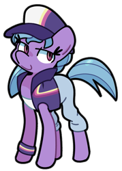 Size: 645x900 | Tagged: safe, artist:kindakismet, azure velour, earth pony, pony, g4, the saddle row review, background pony, bracelet, cap, clothes, hat, jewelry, pants, simple background, solo, transparent background