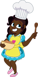 Size: 755x1502 | Tagged: safe, artist:prixy05, pinkie pie, human, g4, g5, my little pony: tell your tale, apron, bowl, chef's hat, clothes, dark skin, dress, female, g4 to g5, generation leap, hat, humanized, simple background, solo, transparent background