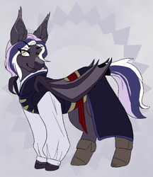 Size: 750x870 | Tagged: artist needed, safe, oc, oc only, oc:jasmine, bat pony, pony, bat pony oc, bedroom eyes, clothes, coat, cuffs, cute, female, looking at you, mare, pirate, sash, shirt, smiling, smirk, solo