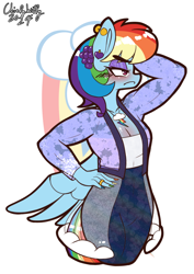 Size: 744x1052 | Tagged: safe, artist:chiefywiffy, rainbow dash, pegasus, anthro, g4, breasts, busty rainbow dash, cleavage, clothes, dress, female, kebaya, mare, nail polish, rainbow nail polish, simple background, solo, white background, wings