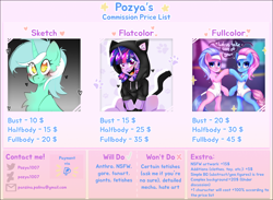 Size: 1476x1080 | Tagged: safe, artist:pozya1007, earth pony, pony, unicorn, g4, advertisement, commission, commission info, female, horn, male, price list, price tag