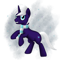 Size: 2048x2048 | Tagged: safe, artist:quantum infinitely, oc, oc only, oc:night blaze, pony, unicorn, clothes, cyan eyes, grin, horn, male, male oc, purple coat, scarf, simple background, smiling, solo, stallion, striped scarf, transparent background, white mane