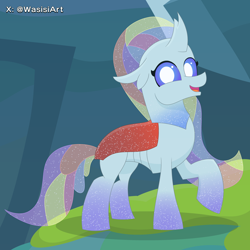 Size: 4000x4000 | Tagged: safe, artist:alejandrogmj, artist:wasisi, ocellus, changedling, changeling, g4, looking at you, rainbow power, rainbow power-ified, raised hoof, solo