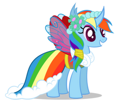 Size: 375x307 | Tagged: safe, artist:arkogon, rainbow dash, changedling, changeling, changepony, hybrid, pony, g4, bridesmaid dash, bridesmaid dress, changedlingified, changelingified, clothes, cute, dashabetes, dashling, dress, female, grin, headcanon, headcanon in the description, rainbow dash always dresses in style, simple background, smiling, solo, species swap, transparent background, vector