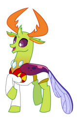 Size: 374x593 | Tagged: safe, artist:arkogon, thorax, changedling, changeling, g4, clothes, groom, headcanon, headcanon in the description, king thorax, male, open mouth, open smile, raised hoof, simple background, smiling, solo, suit, transparent background, vector