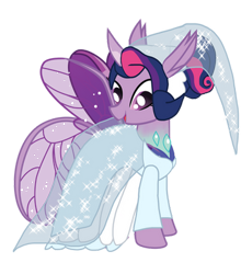 Size: 352x400 | Tagged: safe, artist:arkogon, twilight sparkle, changedling, changeling, changepony, hybrid, pony, g4, bride, changedlingified, changelingified, clothes, cute, dress, female, headcanon, headcanon in the description, open mouth, open smile, simple background, smiling, solo, species swap, transparent background, twiabetes, twiling, vector, veil, wedding dress, wedding veil