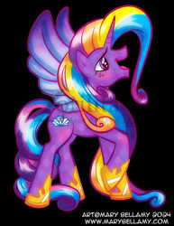 Size: 600x776 | Tagged: safe, artist:marybellamy, princess sterling, alicorn, flutter pony, g4, black background, crystal, long hair, redesign, simple background, solo, wings