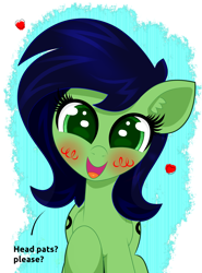 Size: 2000x2700 | Tagged: safe, artist:scandianon, oc, oc only, oc:filly anon, earth pony, pony, blush scribble, blushing, bronybait, cute, daaaaaaaaaaaw, female, filly, foal, heart, looking at you, open mouth, open smile, pet request, smiling, solo, talking, talking to viewer