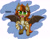 Size: 2800x2200 | Tagged: safe, artist:scandianon, bat pony, pony, chest fluff, ear fluff, eeee, fangs, female, happy, looking at you, mare, raised hoof, smiling, solo, spread wings, stripes, unshorn fetlocks, wings