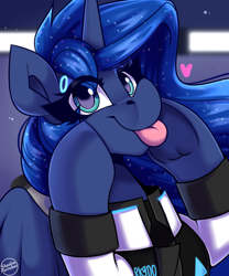 Size: 1000x1200 | Tagged: safe, artist:shadowreindeer, princess luna, alicorn, gynoid, pony, robot, g4, bust, female, mlem, portrait, remake, rk900, silly, solo, tongue out