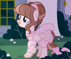 Size: 1469x1220 | Tagged: safe, artist:cstrawberrymilk, oc, oc only, oc:strawberry milk, butterfly, pegasus, pony, g4, clothes, dress, female, flower, mare, solo