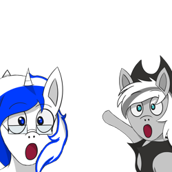 Size: 4096x4096 | Tagged: safe, artist:feedthemee, oc, oc only, oc:silver edge, oc:stargazer, pony, commission, duo, looking at you, meme, open mouth, poggers, pointing, simple background, soyjaks pointing, transparent background, ych example, ych result, your character here