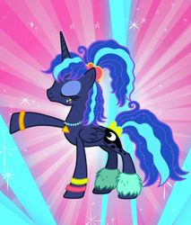 Size: 920x1080 | Tagged: safe, screencap, princess luna, between dark and dawn, g4, 80s princess luna, concave belly, cropped, eyes closed, slender, solo, thin