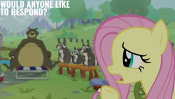 Size: 2000x1125 | Tagged: safe, edit, edited screencap, editor:quoterific, screencap, fluttershy, harry, smoky, smoky jr., softpad, g4, she talks to angel