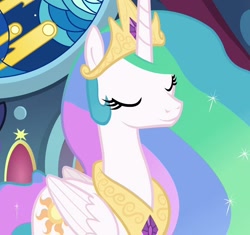 Size: 1150x1080 | Tagged: safe, screencap, princess celestia, alicorn, pony, g4, my little pony: friendship is magic, season 9, sparkle's seven, cropped, eyes closed, female, mare, solo