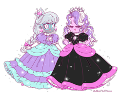 Size: 1657x1320 | Tagged: safe, artist:therosypinkprincess, diamond tiara, silver spoon, human, equestria girls, g4, bow, clothes, crown, cute, diamondbetes, dress, duo, duo female, ear piercing, earring, evening gloves, eyes closed, female, glasses, gloves, gown, hair bow, jewelry, long gloves, open mouth, open smile, piercing, princess daisy, princess diamond tiara, princess peach, princess silver spoon, puffy sleeves, regalia, silverbetes, smiling, sparkles, species swap, super mario bros., tiara