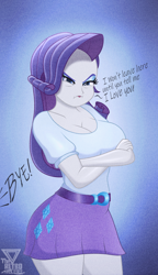 Size: 1500x2600 | Tagged: safe, artist:theretroart88, rarity, human, equestria girls, g4, angry, big breasts, breasts, busty rarity, cleavage, clothes, crossed arms, cute, dialogue, female, glare, madorable, rarity is not amused, skirt, solo, talking, talking to viewer, unamused