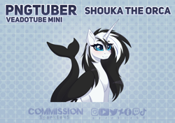 Size: 4084x2880 | Tagged: safe, artist:sparkie45, oc, oc only, oc:shouka the orca, hybrid, orca, orca pony, original species, pony, unicorn, commission, commission open, halfbody, horn, pngtuber, solo, twitch