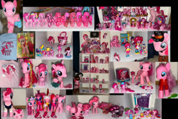 Size: 750x500 | Tagged: safe, artist:thebronypony123, photographer:thebronypony123, pinkie pie, pinkie pie (g3), equestria girls, g3, g3.5, g4, g4.5, my little pony: pony life, my little pony: the movie, animal costume, bag, balloon, chicken pie, chicken suit, clothes, collage, costume, doll, equestria girls minis, funko pop!, hat, merchandise, my little pony logo, nightmare night costume, pez dispenser, plushie, rainbow power, shelf, toy, witch hat