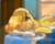 Size: 2181x1723 | Tagged: safe, artist:notadeliciouspotato, spitfire, pegasus, pony, g4, alternate hairstyle, bed, blanket, crepuscular rays, ear fluff, female, fetlock tuft, folded wings, in bed, indoors, lidded eyes, lying down, mare, morning, morning ponies, on side, one eye closed, pillow, shiny eyes, signature, smiling, solo, wings