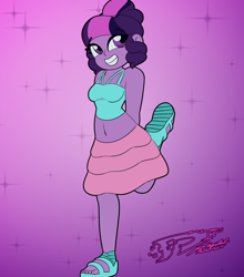 Size: 3700x4200 | Tagged: safe, artist:digi1talpho3nix, twilight sparkle, human, equestria girls, g4, alternate color palette, alternate skin, blue sandals, breasts, clad feet, female, gradient background, smiling, solo