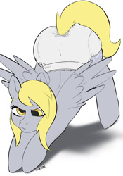 Size: 897x1280 | Tagged: safe, alternate version, artist:inventor, derpy hooves, pegasus, pony, g4, abdl, ass up, diaper, diaper fetish, female, fetish, mare, non-baby in diaper, simple background, solo, stretching, white background, white diaper, white diapers