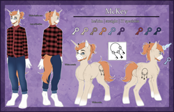 Size: 7000x4500 | Tagged: safe, artist:lunciakkk, oc, oc only, oc:mckeypl, pony, unicorn, anthro, unguligrade anthro, absurd resolution, beard, blaze (coat marking), butt, coat markings, colored, ear fluff, facial hair, facial markings, flat colors, horn, male, plot, reference sheet, self paradox, self ponidox, solo