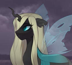 Size: 1536x1388 | Tagged: safe, artist:vensual99, oc, oc only, changeling, changeling queen, pony, eye clipping through hair, female, mare, slit pupils, solo