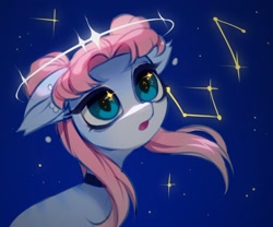 Size: 1388x1155 | Tagged: safe, artist:vensual99, oc, oc only, earth pony, pony, choker, constellation, female, halo, mare, solo, stars