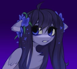 Size: 1452x1312 | Tagged: safe, artist:vensual99, oc, oc only, pegasus, pony, chest fluff, female, flower, flower in hair, gradient background, mare, solo