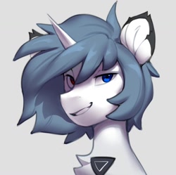 Size: 1280x1276 | Tagged: safe, artist:vensual99, oc, oc only, pony, unicorn, chest fluff, gray background, heterochromia, horn, male, simple background, solo, stallion