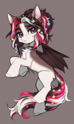 Size: 1077x1803 | Tagged: safe, artist:vensual99, oc, oc only, bat pony, pony, chest fluff, choker, concave belly, ear piercing, earring, female, fetlock tuft, jewelry, mare, piercing, simple background, solo