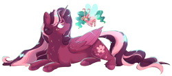 Size: 3435x1506 | Tagged: safe, artist:pretzelprince, oc, oc only, oc:fresh melody, oc:pink flower, alicorn, breezie, pony, alicorn oc, antennae, artfight, blue eyes, blue mane, blue pupils, blue tail, body fluff, breezie oc, chest fluff, colored eyelashes, colored hooves, colored pinnae, colored pupils, colored wings, colored wingtips, duo, duo female, ear fluff, eye clipping through hair, eyelashes, female, female oc, fluffy, flying, folded wings, freckles, gift art, glowing, halftone, heart ears, hooves, horn, insect wings, leg fluff, leg freckles, long eyelashes, long mane, long tail, looking at each other, looking at someone, lying down, mare, mare oc, open mouth, open smile, pink coat, pink hooves, pink wingtips, profile, prone, purple coat, purple eyelashes, raised hoof, red eyelashes, screentone, shiny mane, shiny tail, signature, simple background, size difference, smiling, smiling at someone, sparkly eyes, sparkly wings, spread wings, striped mane, striped tail, tail, transparent background, transparent wings, two toned ears, two toned mane, two toned tail, two toned wings, unicorn horn, unshorn fetlocks, wall of tags, watermark, wavy mane, wavy tail, wing fluff, wing freckles, wingding eyes, wings, yellow eyes