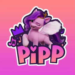 Size: 605x605 | Tagged: safe, pipp petals, pegasus, pony, g5, official, adorapipp, caption, crown, cute, female, gradient background, jewelry, looking at you, mare, music notes, regalia, solo, text