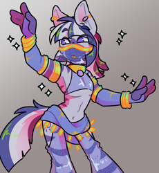 Size: 2300x2500 | Tagged: safe, alternate version, artist:bwolfalien, oc, oc only, oc:garbhán, zebra, anthro, belly dancer outfit, femboy, gradient background, male, solo, zebra oc