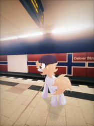 Size: 3368x4491 | Tagged: safe, artist:foxtrnal, oc, oc only, earth pony, pony, beanie, berlin, earth pony oc, hat, high res, irl, photo, solo, train station, waiting