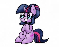 Size: 1028x813 | Tagged: safe, artist:zutcha, sci-twi, twilight sparkle, pony, unicorn, g4, collar, cute, female, grin, horn, mare, simple background, sitting up, smiling, solo, twiabetes, unicorn sci-twi, white background