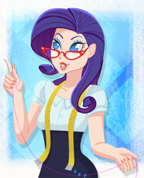 Size: 448x552 | Tagged: safe, artist:crumbelievable, rarity, human, g4, 2011, artifact, female, glasses, humanized, measuring tape, old art, rarity's glasses, sewing needle, solo