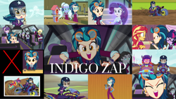 Size: 1280x721 | Tagged: safe, edit, edited screencap, editor:quoterific, screencap, indigo zap, rarity, sci-twi, sugarcoat, sunset shimmer, suri polomare, twilight sparkle, human, equestria girls, g4, my little pony equestria girls: friendship games, are we gonna win?, female, motorcycle