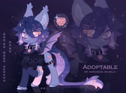 Size: 2100x1550 | Tagged: safe, alternate version, artist:avroras_world, oc, oc only, bat pony, pony, bat pony oc, belt, collar, ear fluff, ear tufts, hairclip, obtrusive watermark, raised hoof, solo, sparkly mane, sparkly tail, tail, unshorn fetlocks, watermark, zoom layer