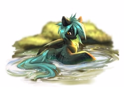 Size: 2920x2099 | Tagged: safe, artist:rrusha, oc, oc only, pegasus, pony, solo, spread wings, water, wings